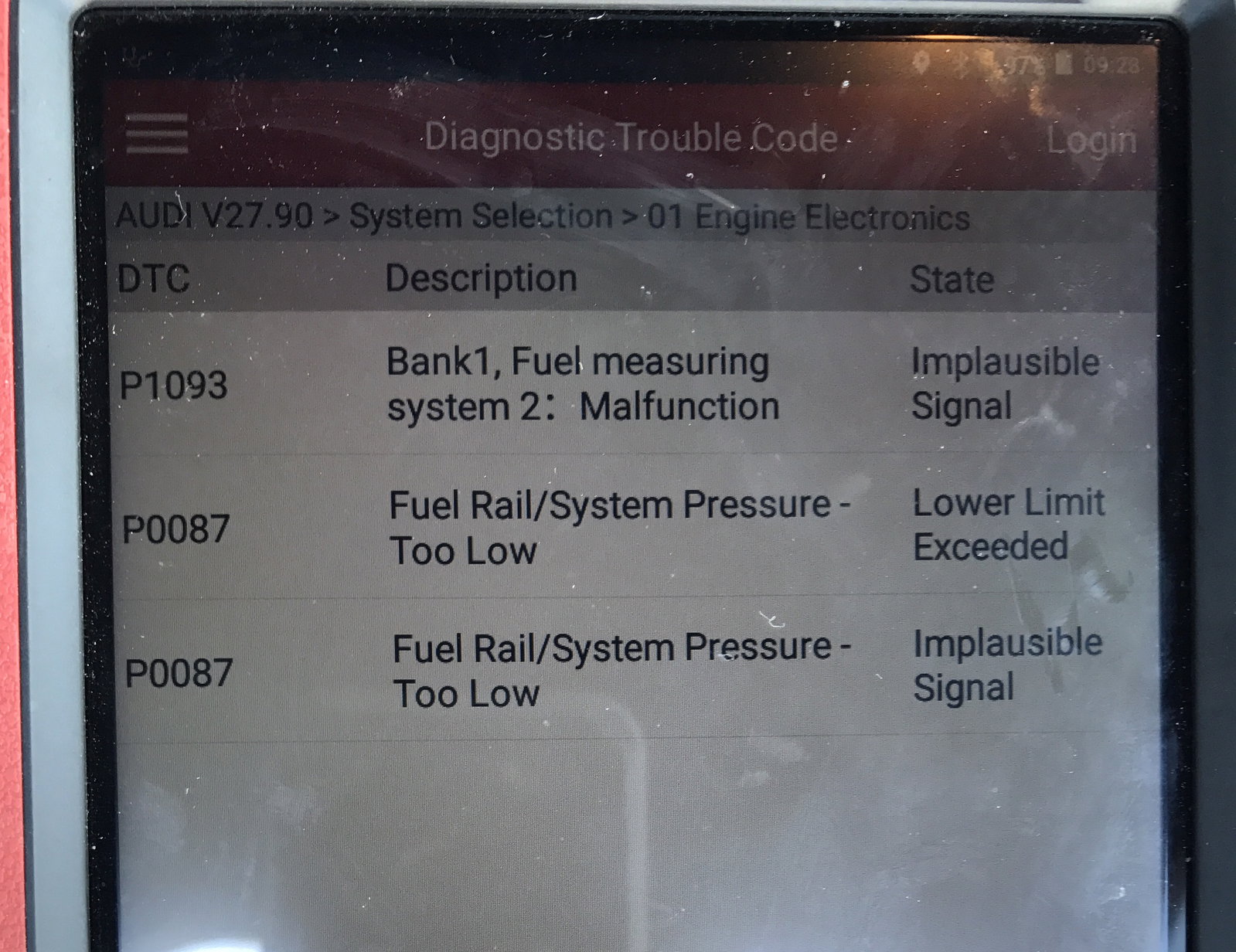 Audi A4 2.0 TFSI B7 fueling/misefires codes P0087 and P1093