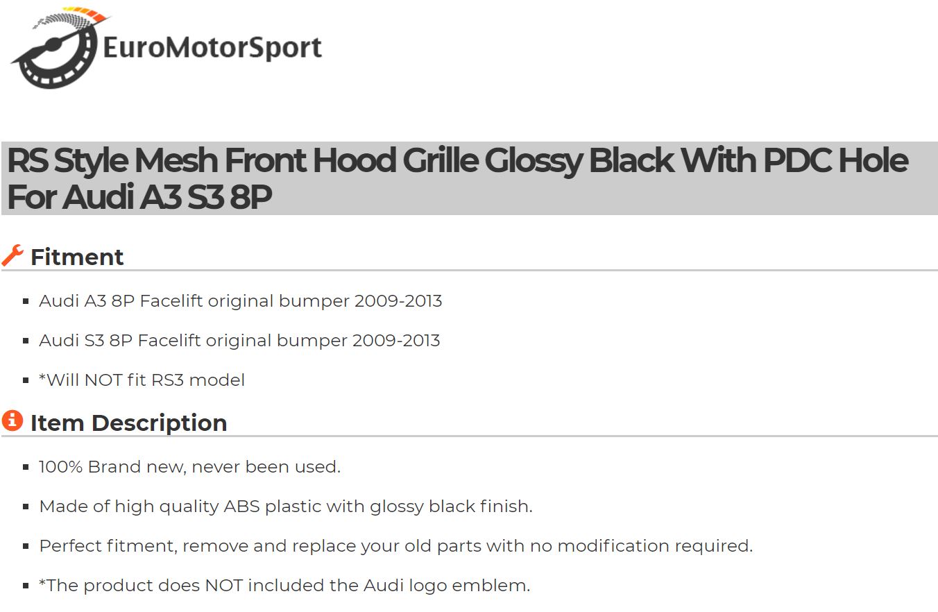 Honeycomb grille for 2007 A3 8P